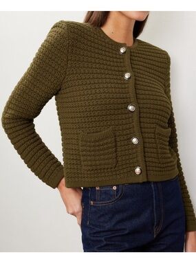 Ba&Sh‎ Gaspard Chic Cardigan Sweater Jacket, Khaki Olive Green, Size L, NWT